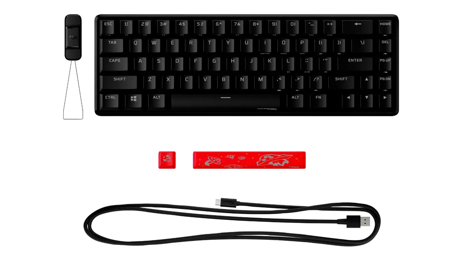 Hern&iacute; kl&aacute;vesnice HyperX Alloy Origins 65 zobrazuj&iacute;c&iacute; v&scaron;echny komponenty