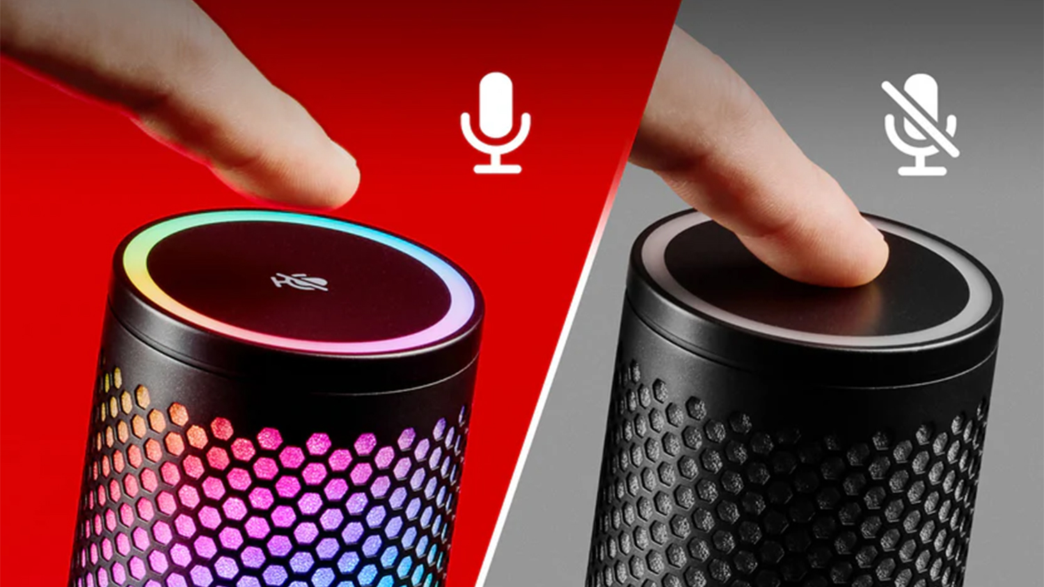 Vizualiz&aacute;cia stlmenia mikrof&oacute;nu HyperX QuadCast 2 S dotykom