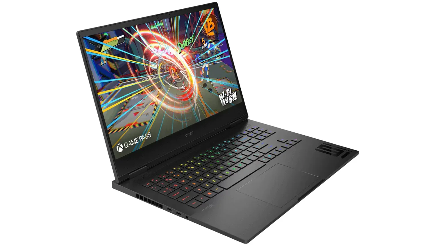Pohled šikmo zepředu na notebook HyperX OMEN