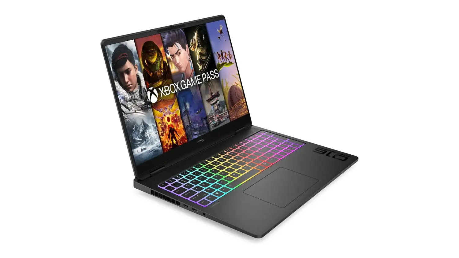 Pohled šikmo zepředu ze druhé strany na notebook HyperX OMEN MAX