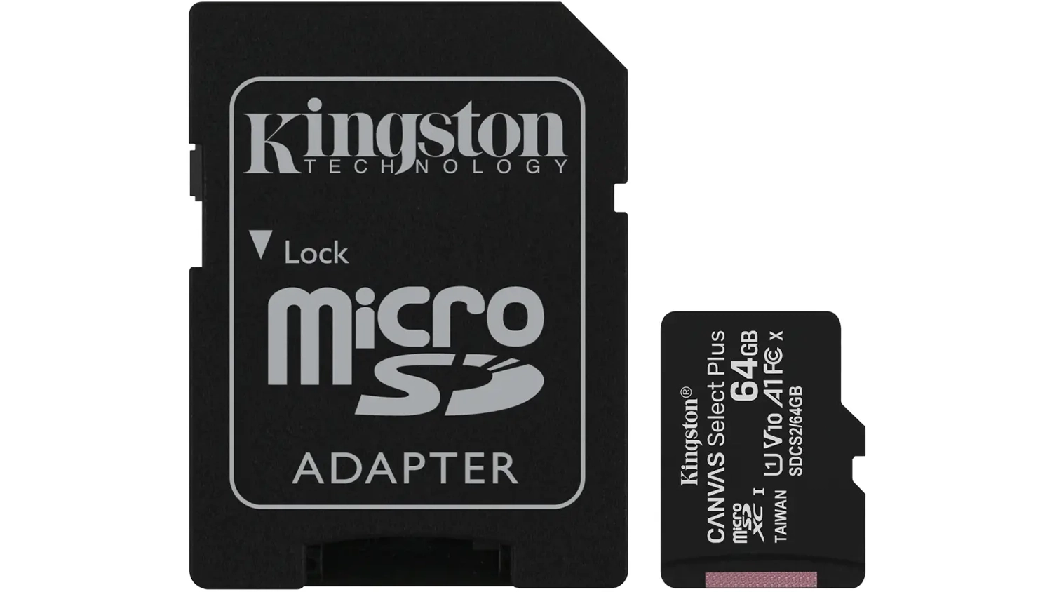 MicroSD pamäťová karta Kingston Canvas Select Plus SDCS2/64GB na bielom pozadí