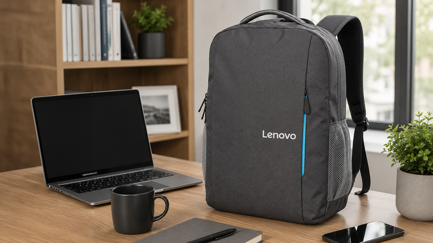 Batoh na notebook Lenovo B515 15,6 na pracovním stole