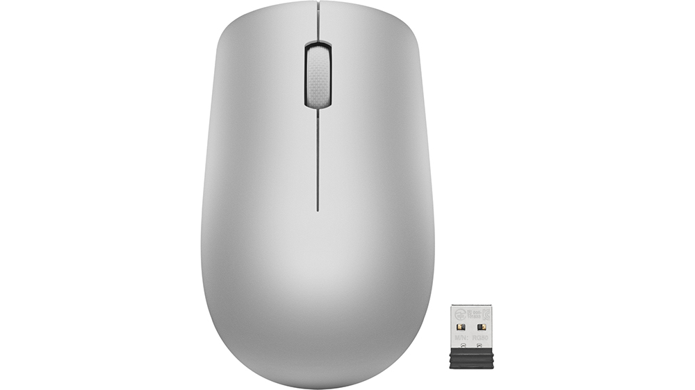 Myš Lenovo 530 Wireless Platinum Grey v platinovo sivej farbe na bielom pozadí zobrazujúca elegantný dizajn