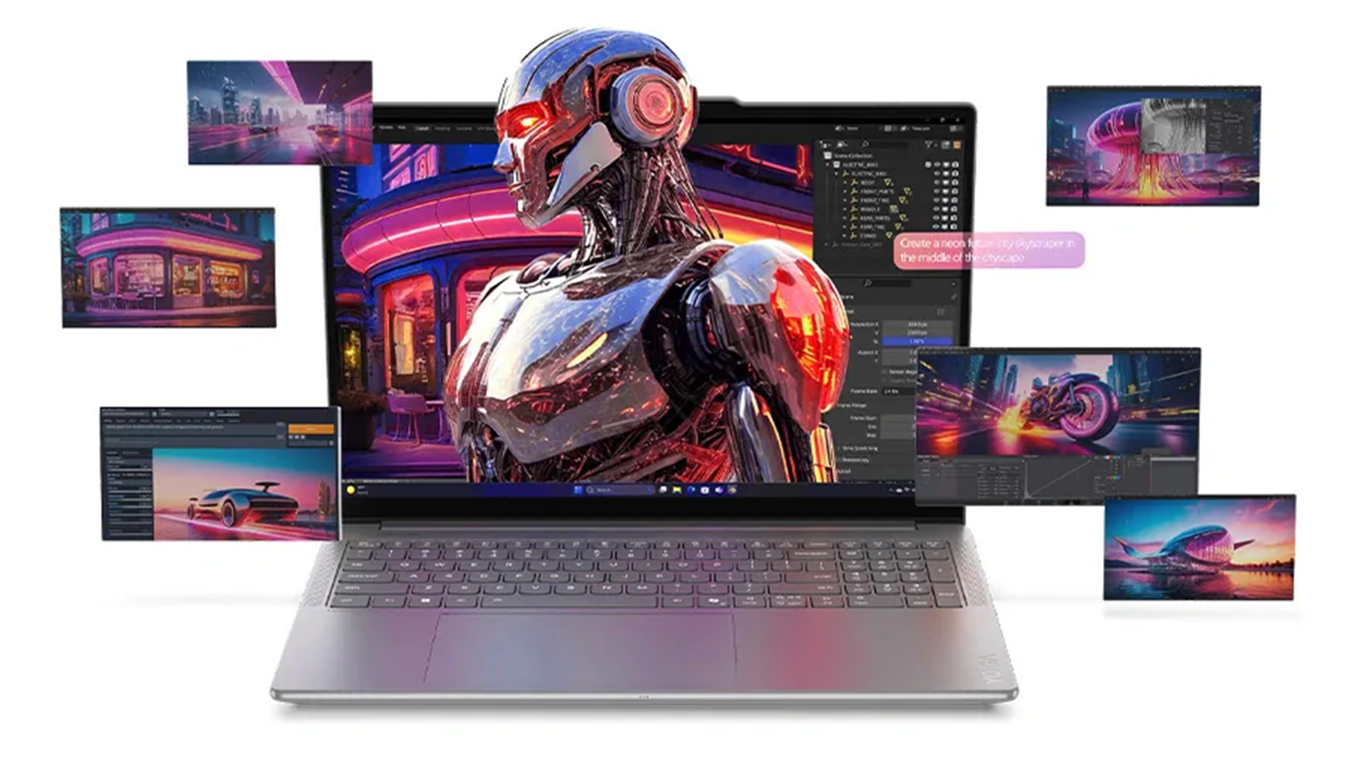 Vizualizace tvorby grafiky na notebooku Lenovo Yoga Pro 9