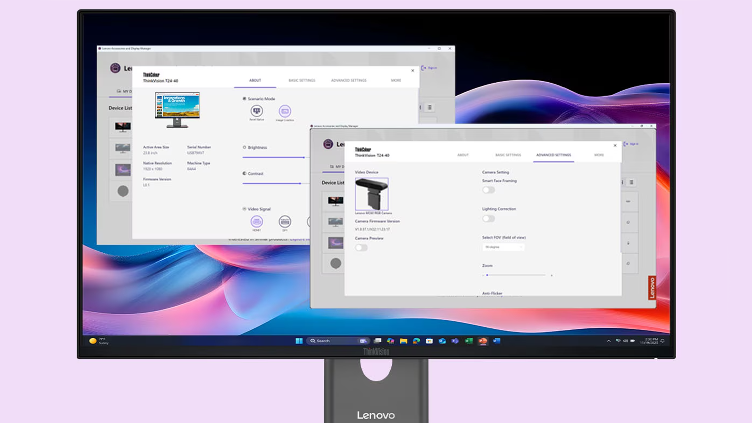 Lenovo P24QD-40 s přiblíženým pohledem