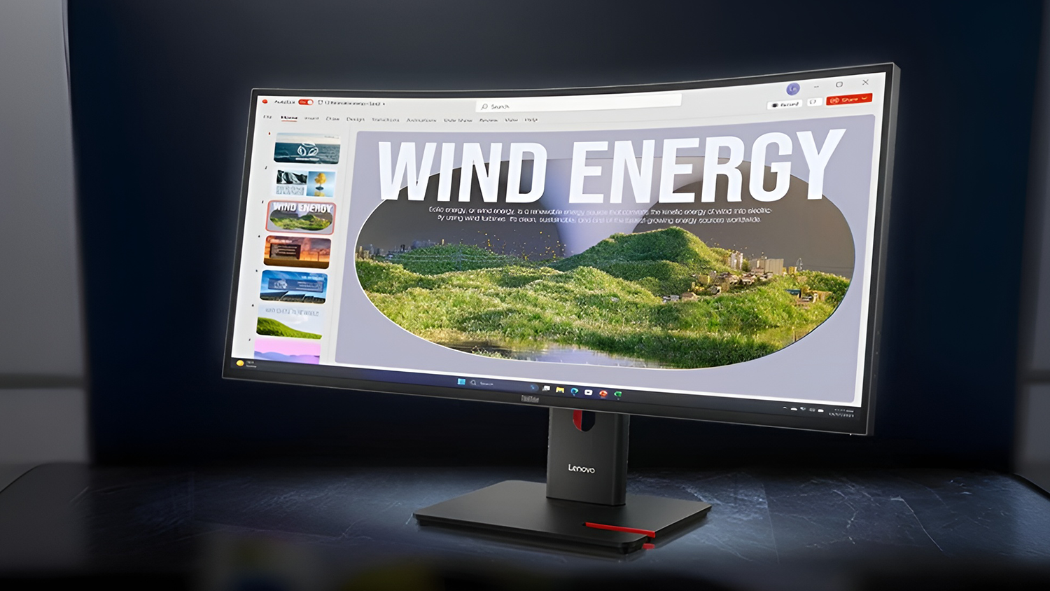 Monitor Lenovo T34WD-40 na tmav&eacute;m pozad&iacute;