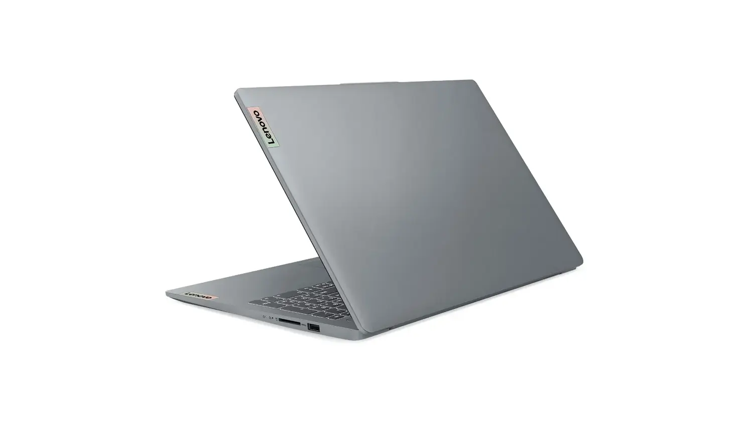 Pohled šikmo zezadu na notebook Lenovo IdeaPad Slim 3 15AMN8