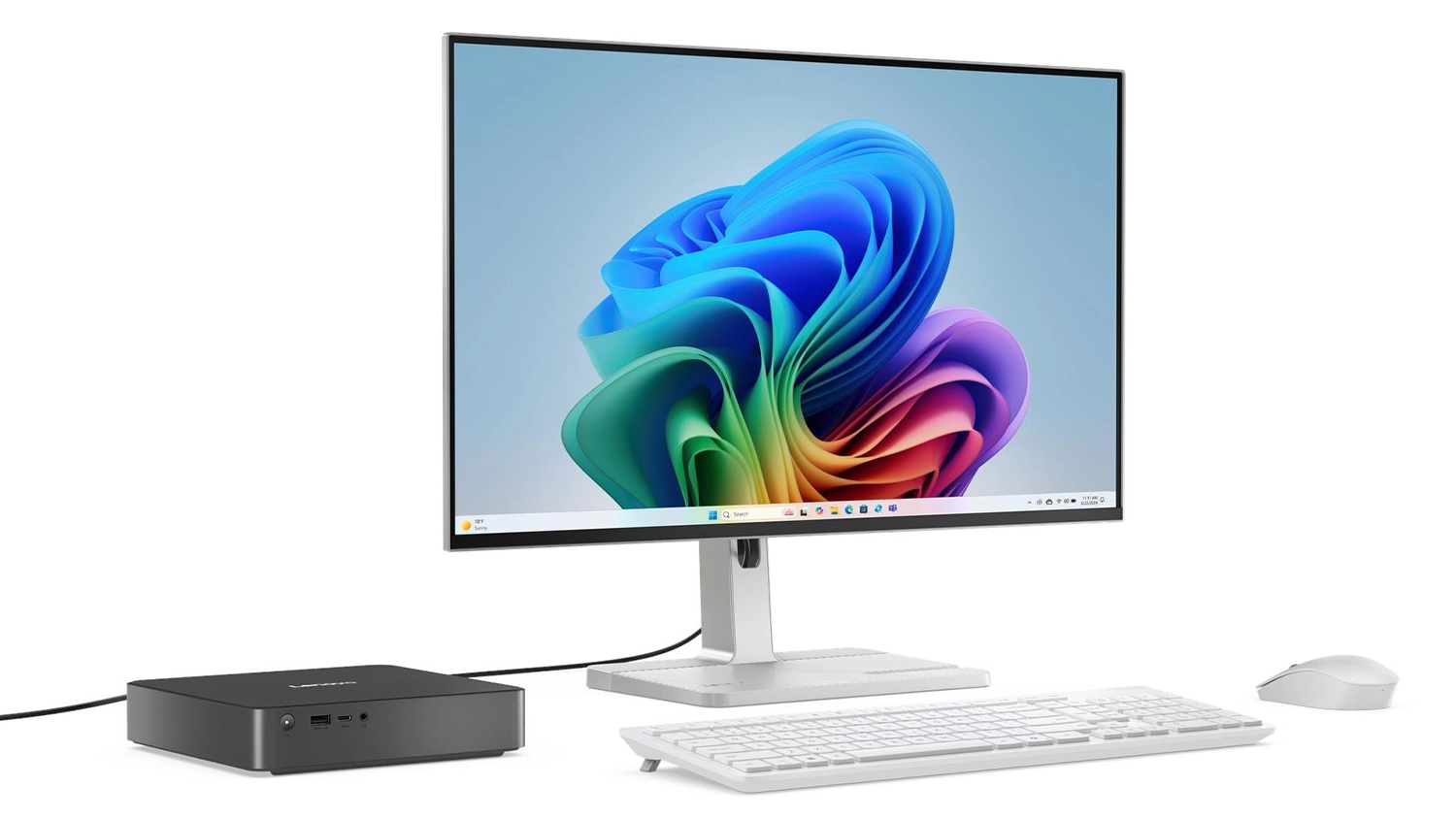 Stolní počítač Lenovo IdeaCentre Mini 01IRH10R připojený k monitoru