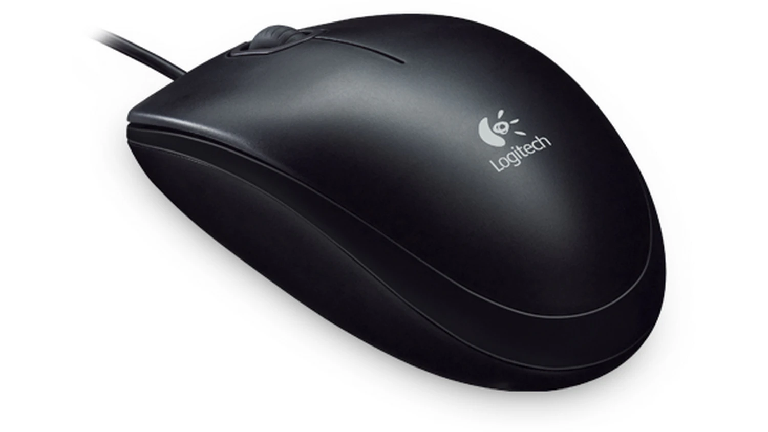 Myš Logitech B100 na bílém pozadí ze strany