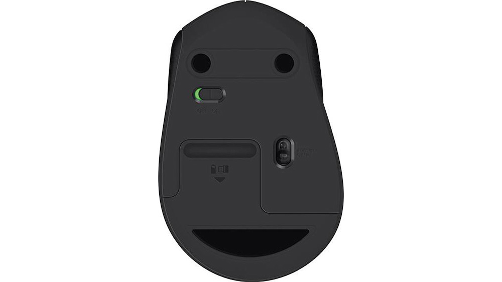 Bezdrátová myš Logitech Silent Plus M330 v černé barvě s nano přijímačem, která se snadno připojuje bez nutnosti instalace.