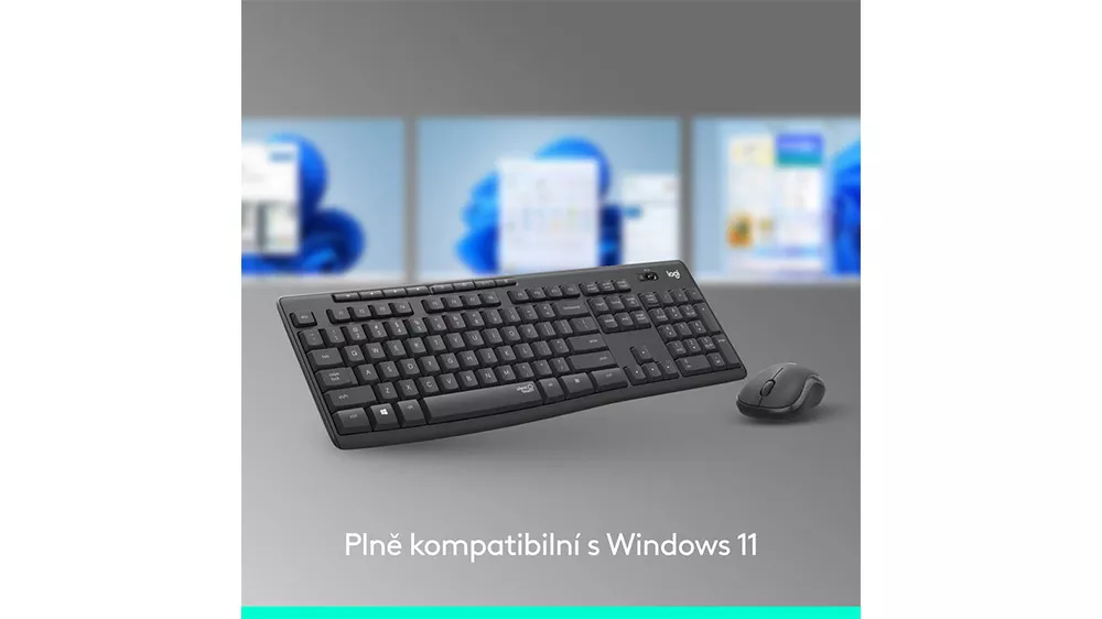 Sada klávesnice s myšou Logitech Silent MK295 zobrazujúca kompaktný dizajn a ergonomické tvary