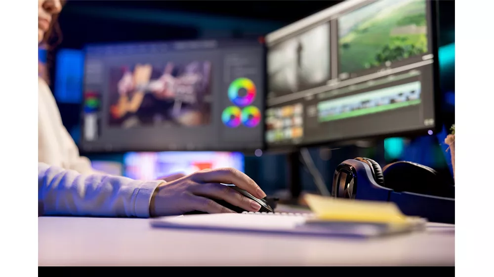 Žena používá počítačovou myš na editování