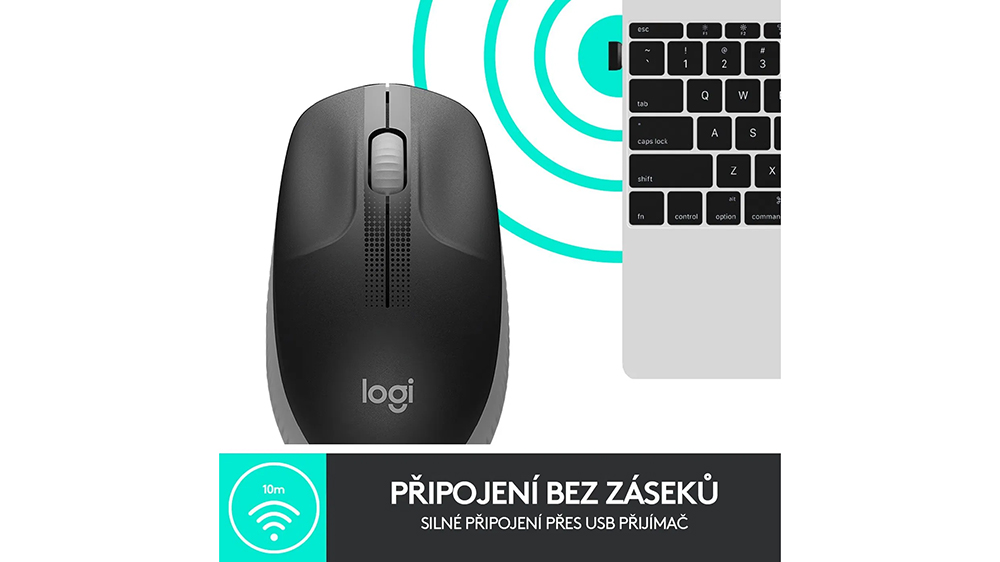 Myš Logitech M190 Full-size Wireless Mid Grey při používání na pracovním stole s důrazem na přesnost a ergonomii