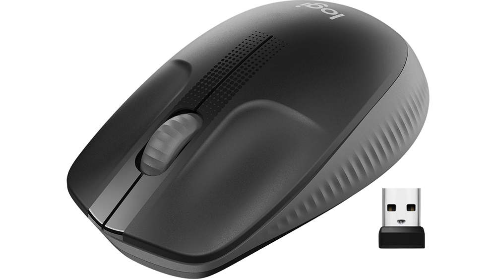 Myš Logitech M190 Full-Size Wireless Mouse na bílém pozadí zobrazující celkový design z nadhledu