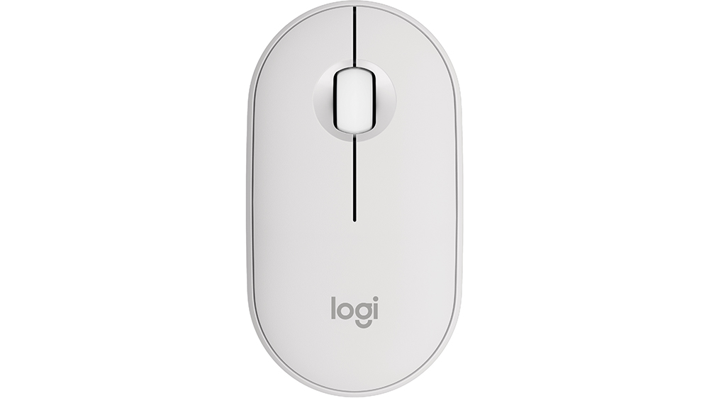 My&scaron; Logitech Pebble Mouse 2 M350s zobrazen&aacute; na b&iacute;l&eacute;m pozad&iacute; s viditeln&yacute;m ergonomick&yacute;m designem a tlač&iacute;tky