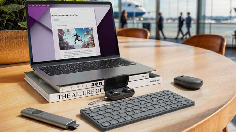 Bezdrátová klávesnice Logitech Keys-To-Go 2 s myší instalovaná na stole_02