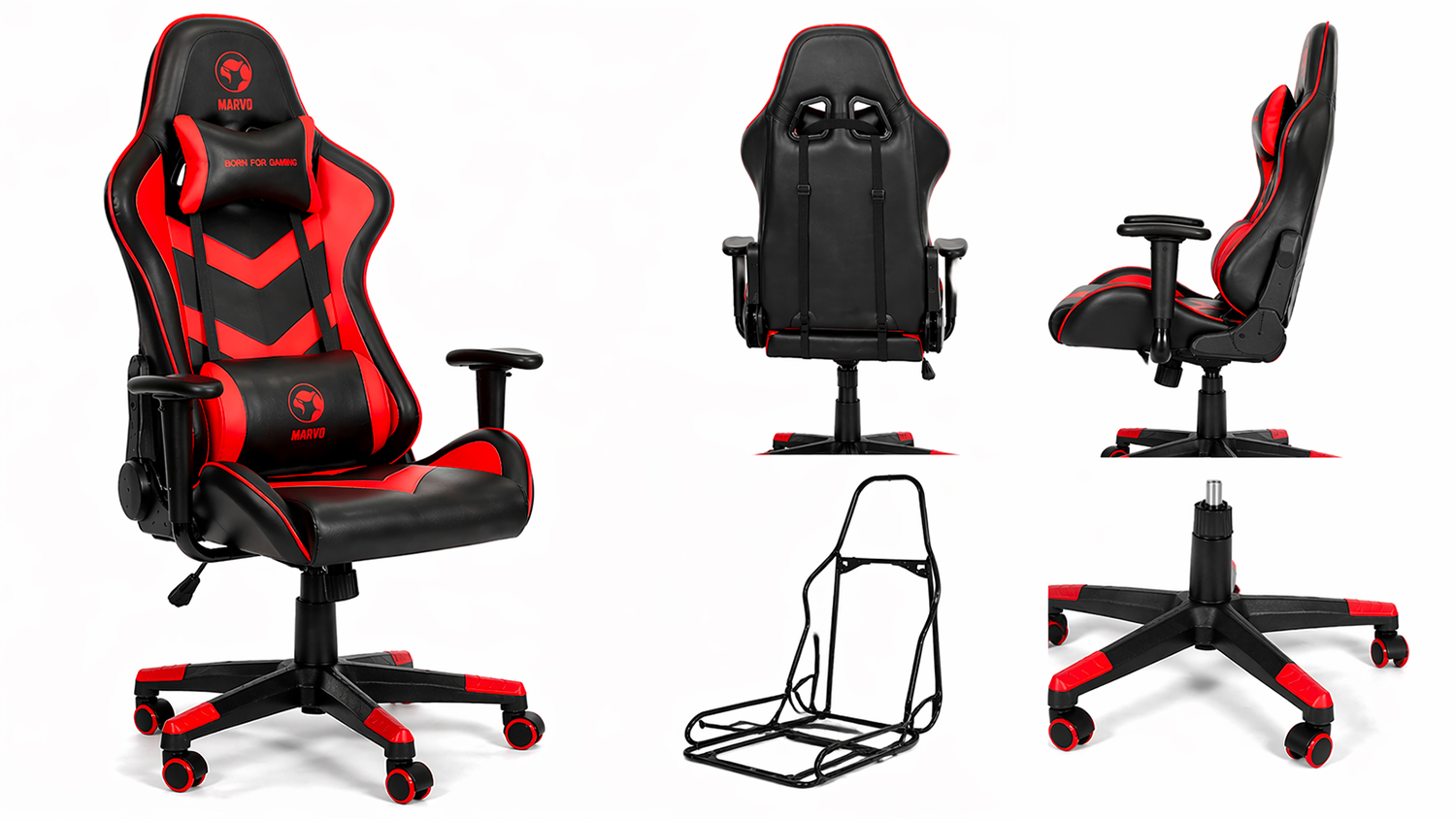 Herac Chair Marvo Scorpion CH-106 červená s výhledem na ocelovou konstrukci a nylonovou základnu pro stabilitu