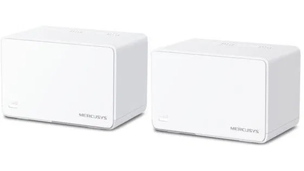 Mesh Wi-Fi 6 systém celého domova Mercusys Halo H80X AX3000 v elegantním bílém provedení zobrazující hlavní jednotku a satelity