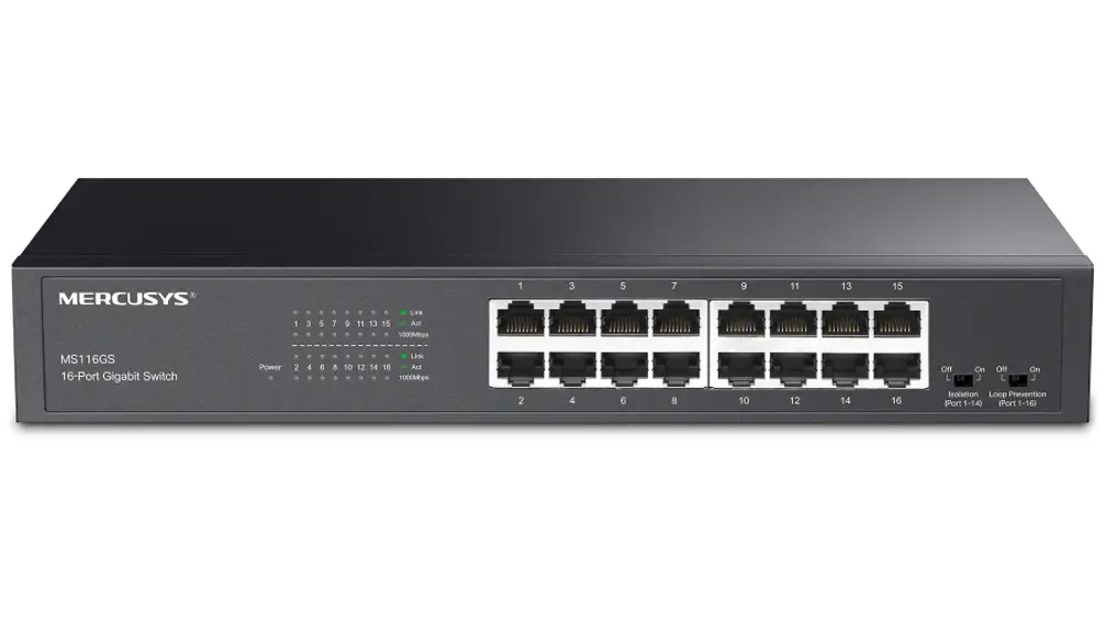 Switch MS116GS 16XGB DESK/RACK SWITCH MERCUSYS na bílém pozadní