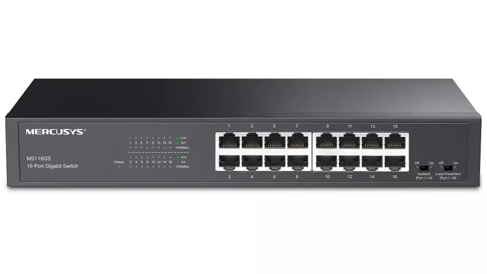Switch MS116GS 16XGB DESK/RACK SWITCH MERCUSYS na bílém pozadní