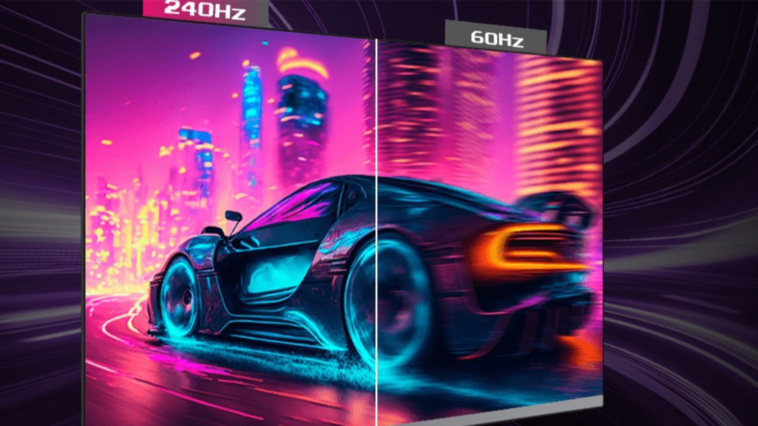 Vizualizace porovnání obnovovací frekvence 240 Hz a 60 Hz