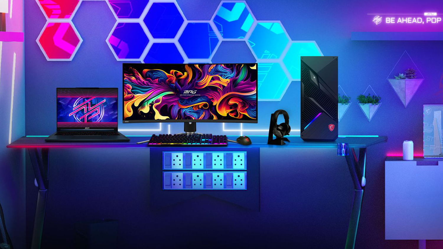 Herný kút s počítačom a monitorom MSI