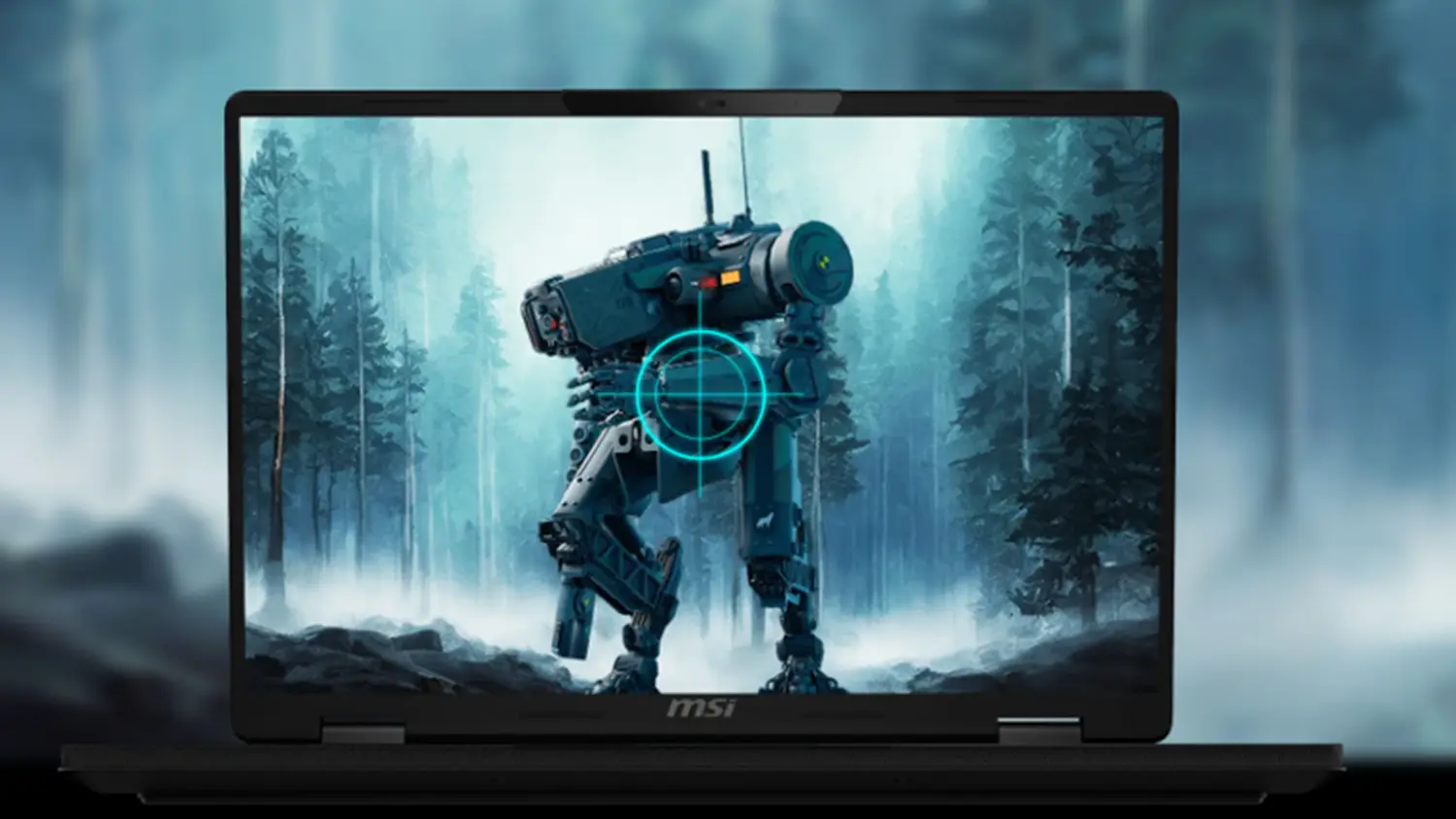 Herný laptop MSI Crosshair A18 HX a robot na displeji