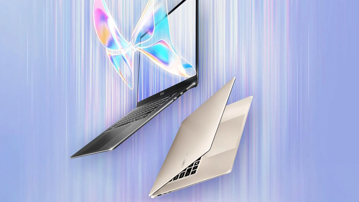 Svetlofialov&eacute; pozadie s notebookmi MSI