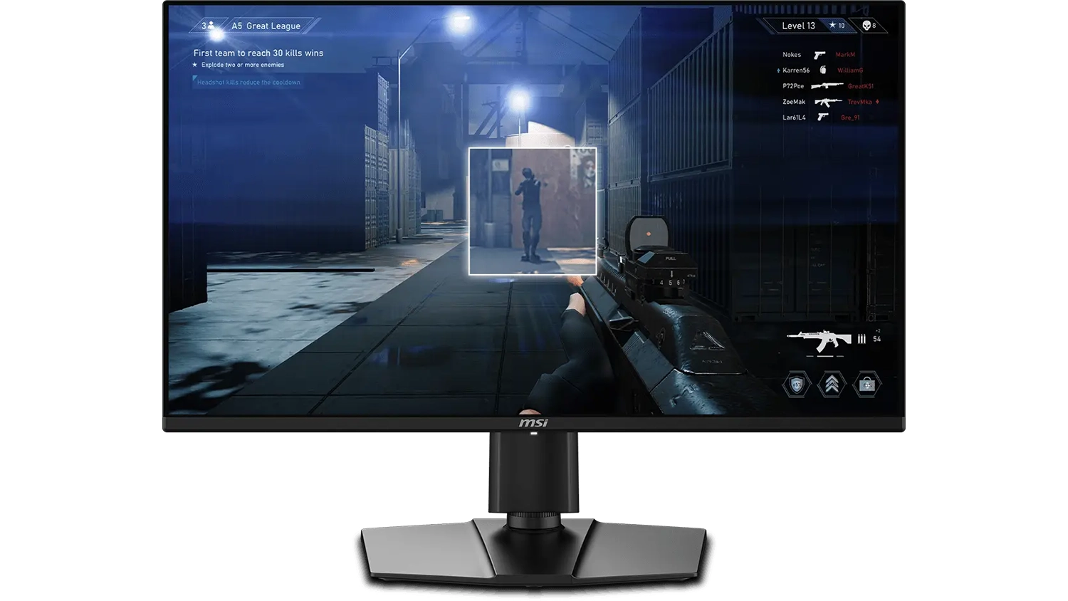 Herní monitor MSI MAG 321UP QD-OLED X24 se záběrem ze hry