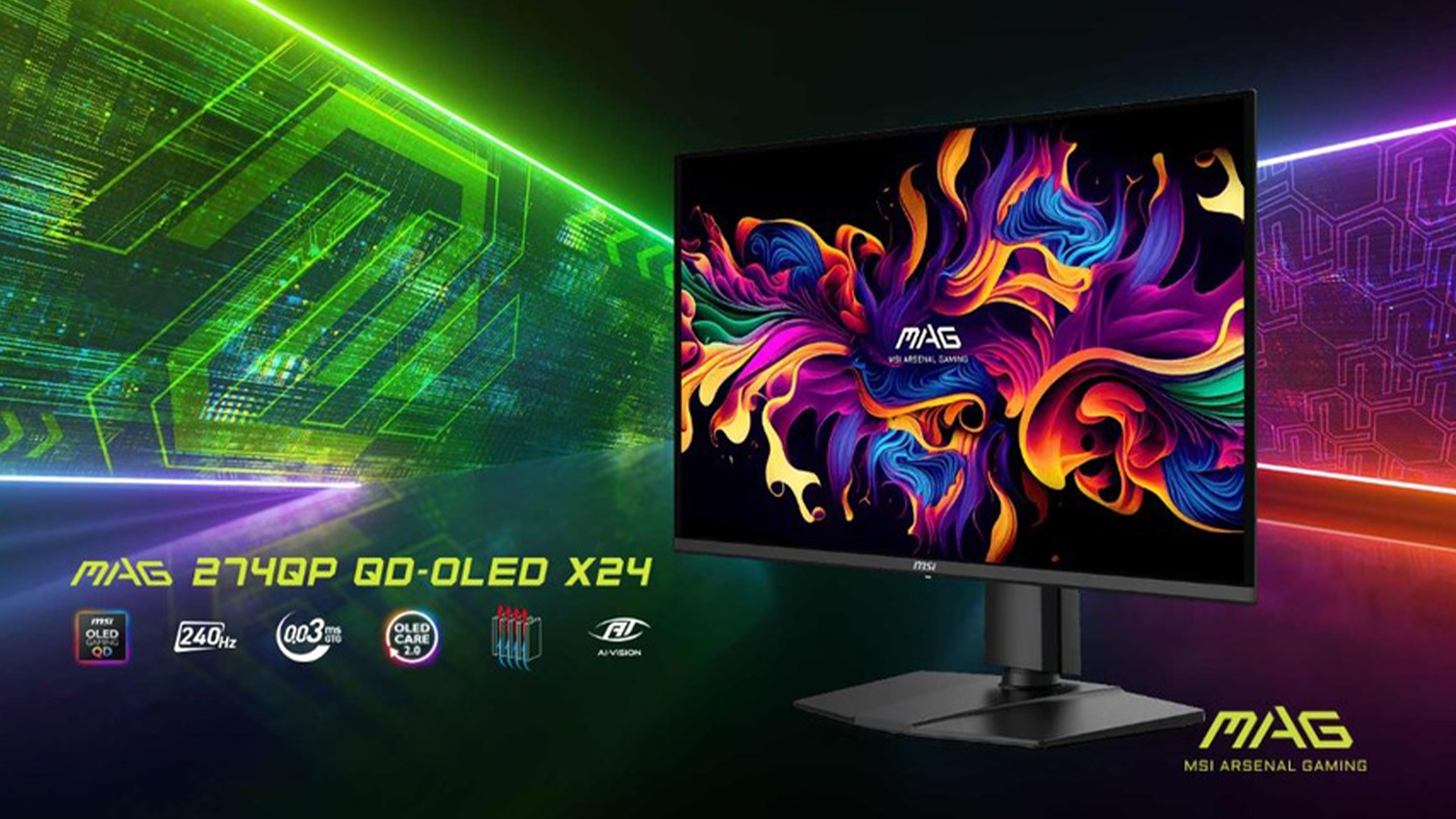 Herní monitor MSI MAG 272QP X24 na gaming pozadí