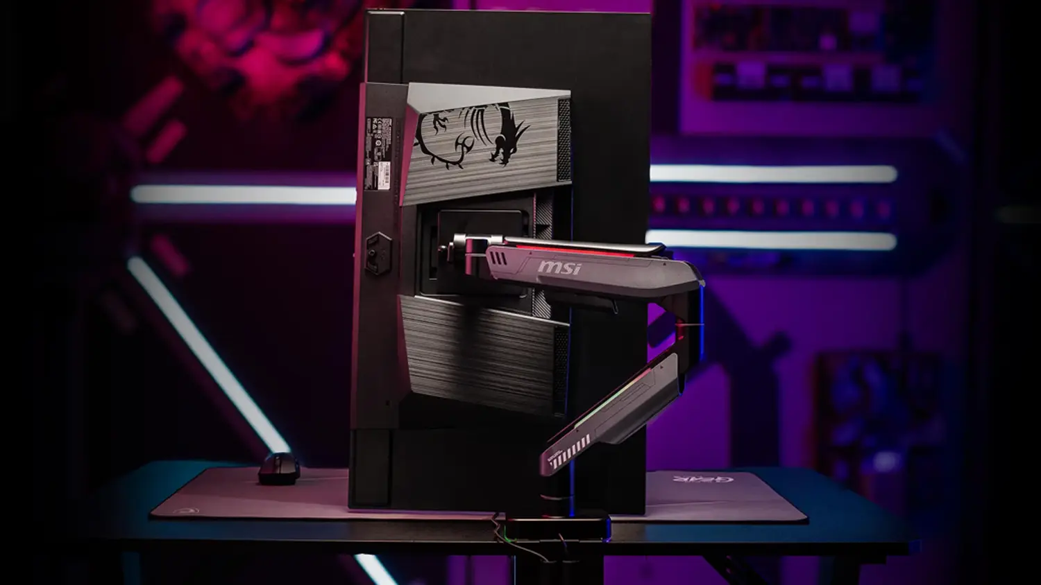 Zadný pohľad na monitor s držiakom MSI MPG MT201RG 17–49