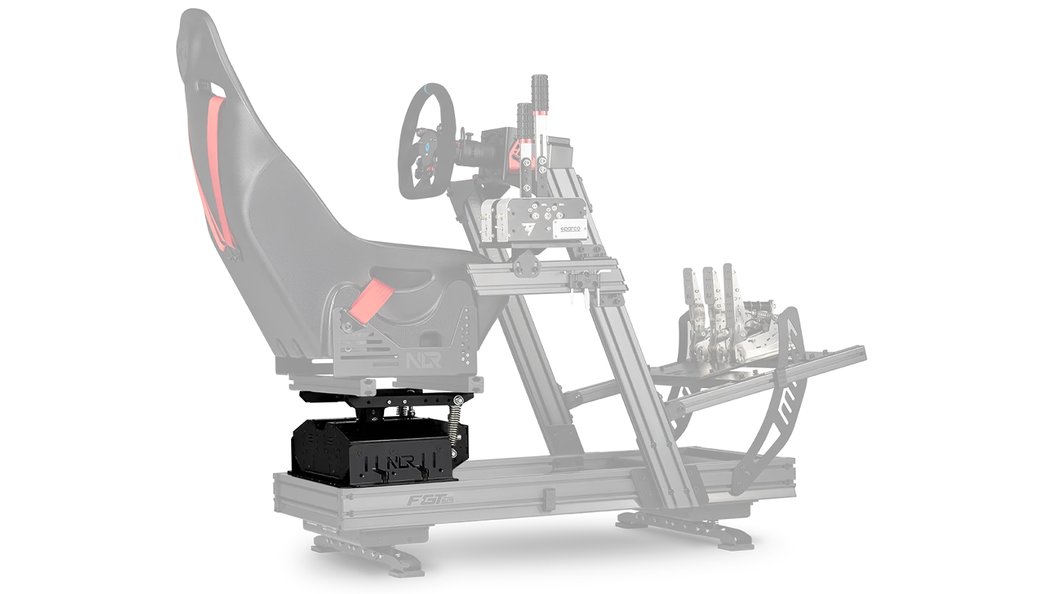 Zvýraznený Next Level Racing Motion Platform V3 v hernom kresle