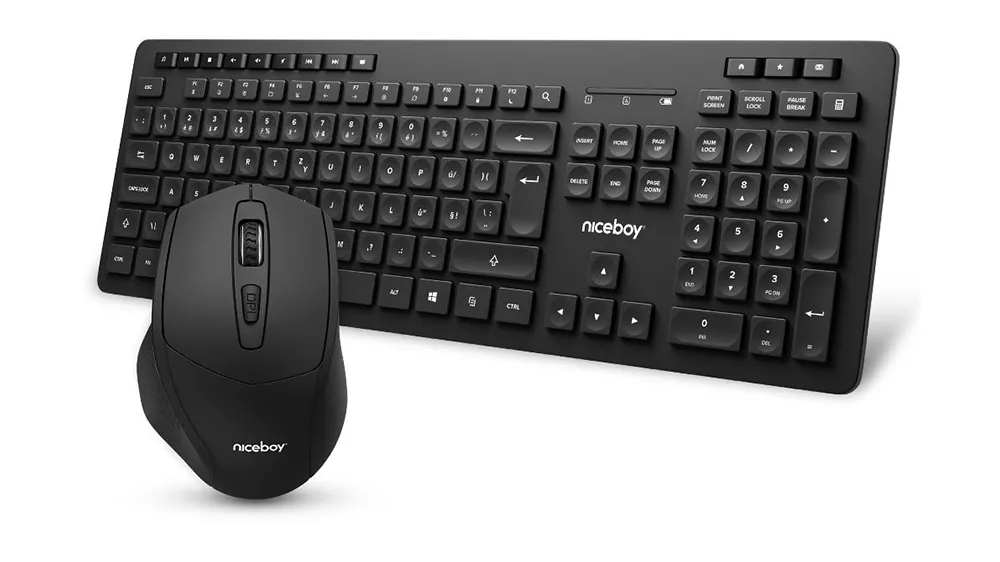 PC klávesnica s myšou Niceboy OFFICE MK10 Comfort Set na bielom pozadí