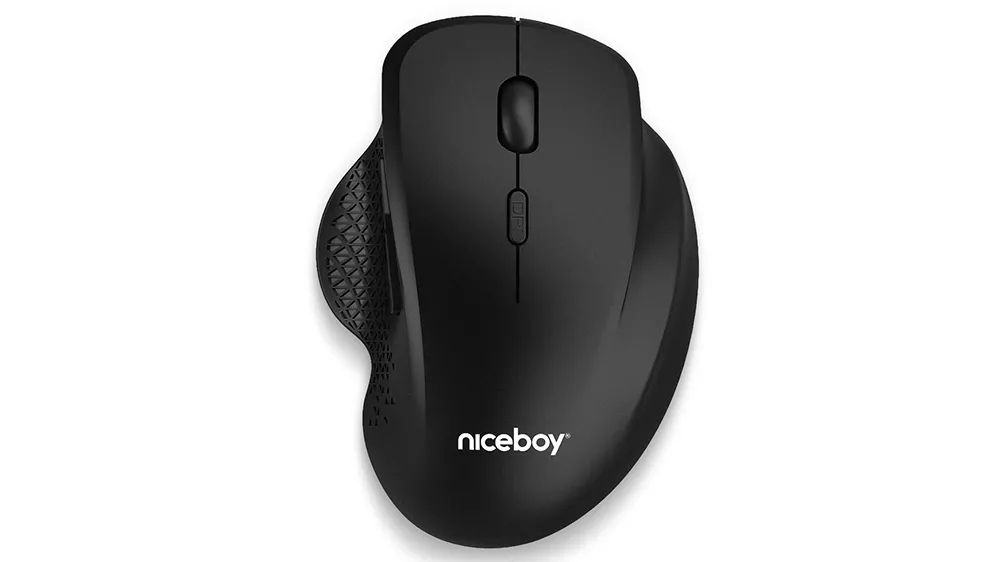 My&scaron; Niceboy OFFICE M20 Silent+ v čiernom preveden&iacute; na bielom pozad&iacute; zobrazuj&uacute;ca ergonomick&yacute; dizajn a tlačidl&aacute;