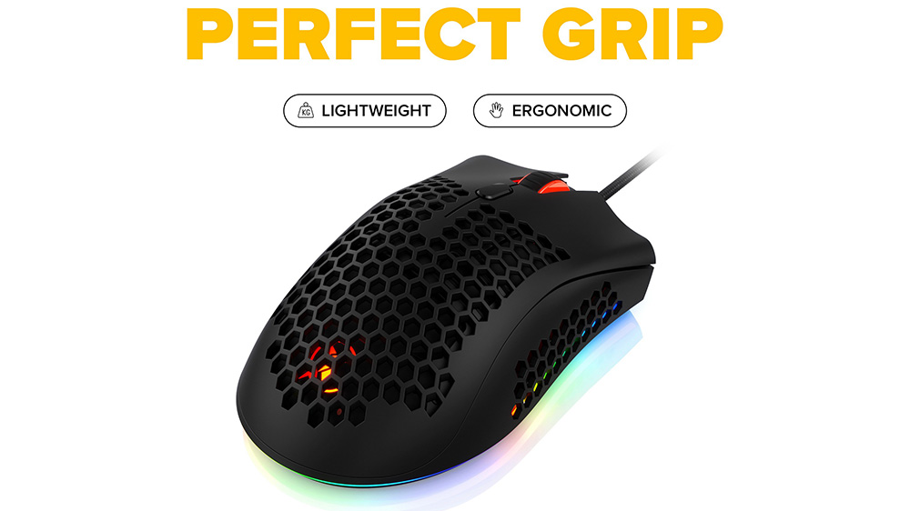 Herní myš Niceboy ORYX M666 Daemon 2 s detailem na odolnou konstrukci a ergonomiku myši