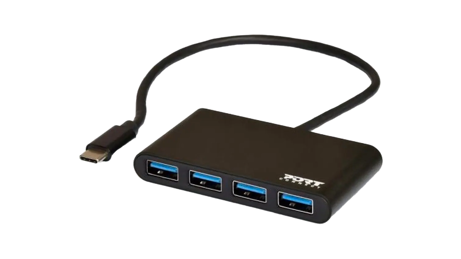 USB rozbočovač PORT CONNECT 4&times; USB 3.0, čern&yacute; horn&iacute; pohled