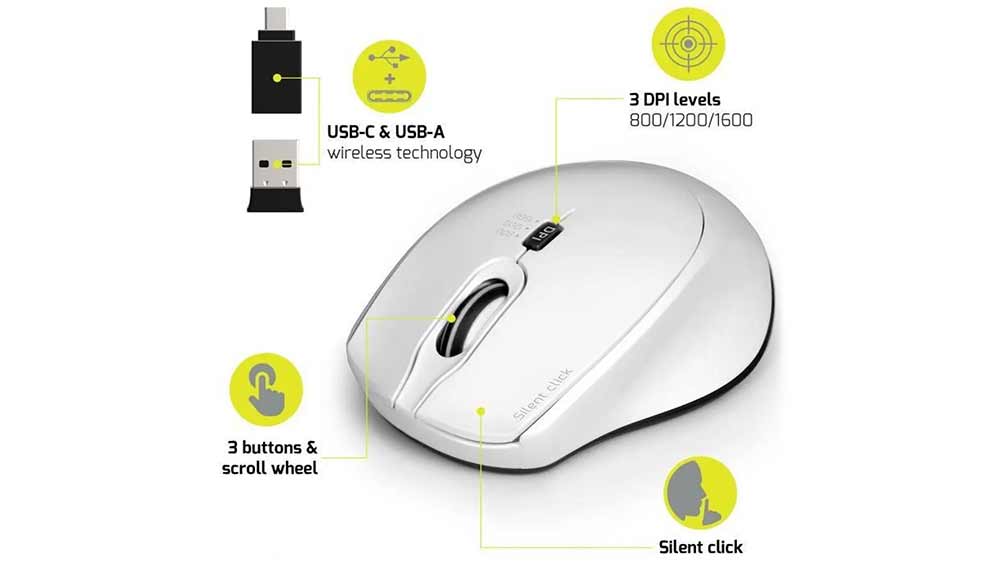 Bezdrátová myš Port Connect Silent WRL USB A/C 900714, bílá, popis jednotlivých funkcí_03