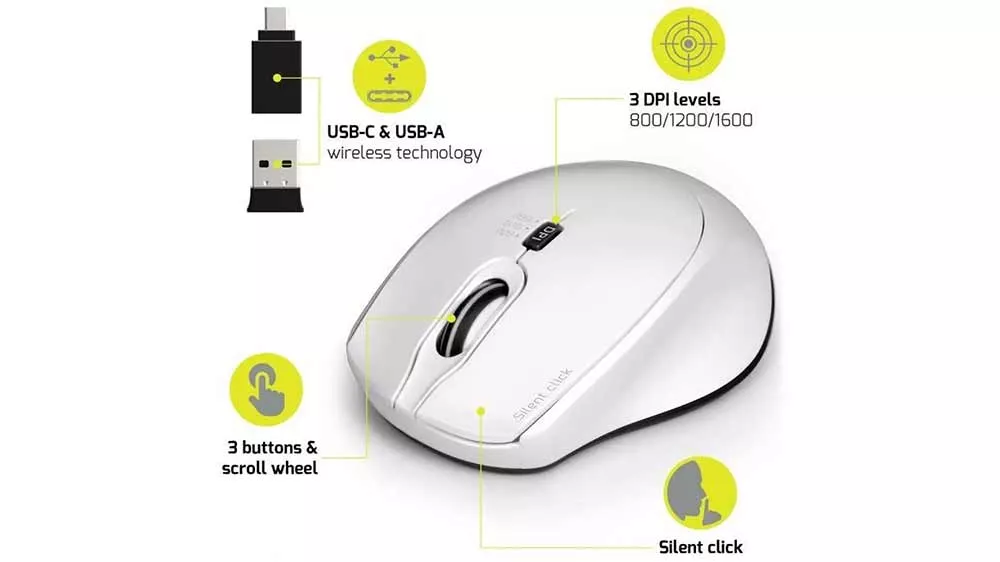 Bezdrôtová myš Port Connect Silent WRL USB A/C 900714, biela, popis jednotlivých funkcií_03