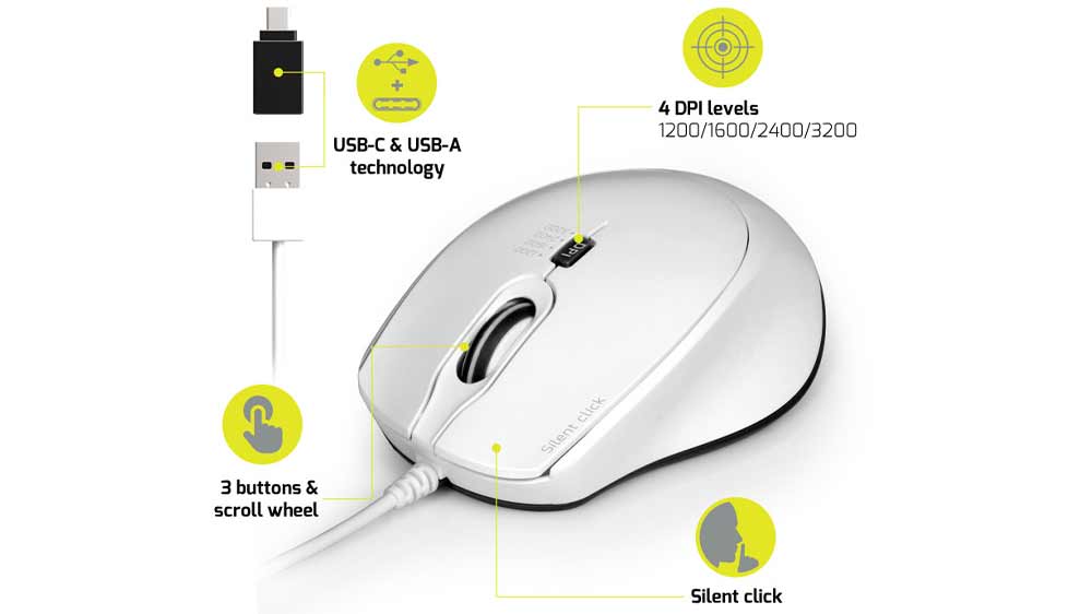 PC myš Port Connect Silent WIRED USB A/C 900712, bílá, popis jednotlivých funkcí_03