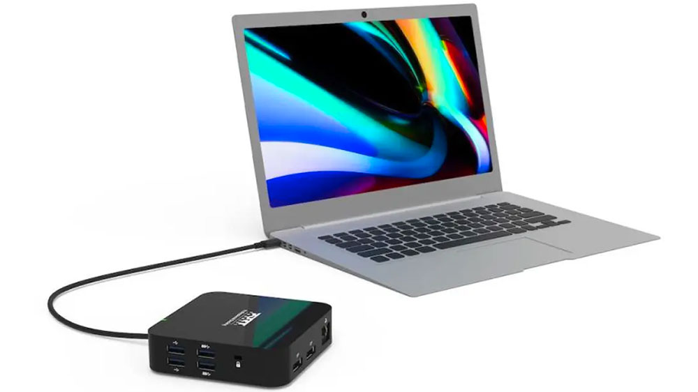 Připojený notebook k dokovací stanici Port Designs USB-C 10v1, 2×4K_05