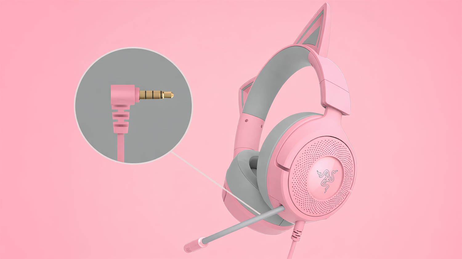 Uk&aacute;žka pripojenia k&aacute;bla do sl&uacute;chadiel Razer Kraken Kitty V3 X