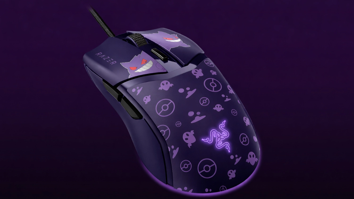Herní myš Razer Cobra Pokémon Gengar Ed. na fialovém pozadí /žlutém pozadí