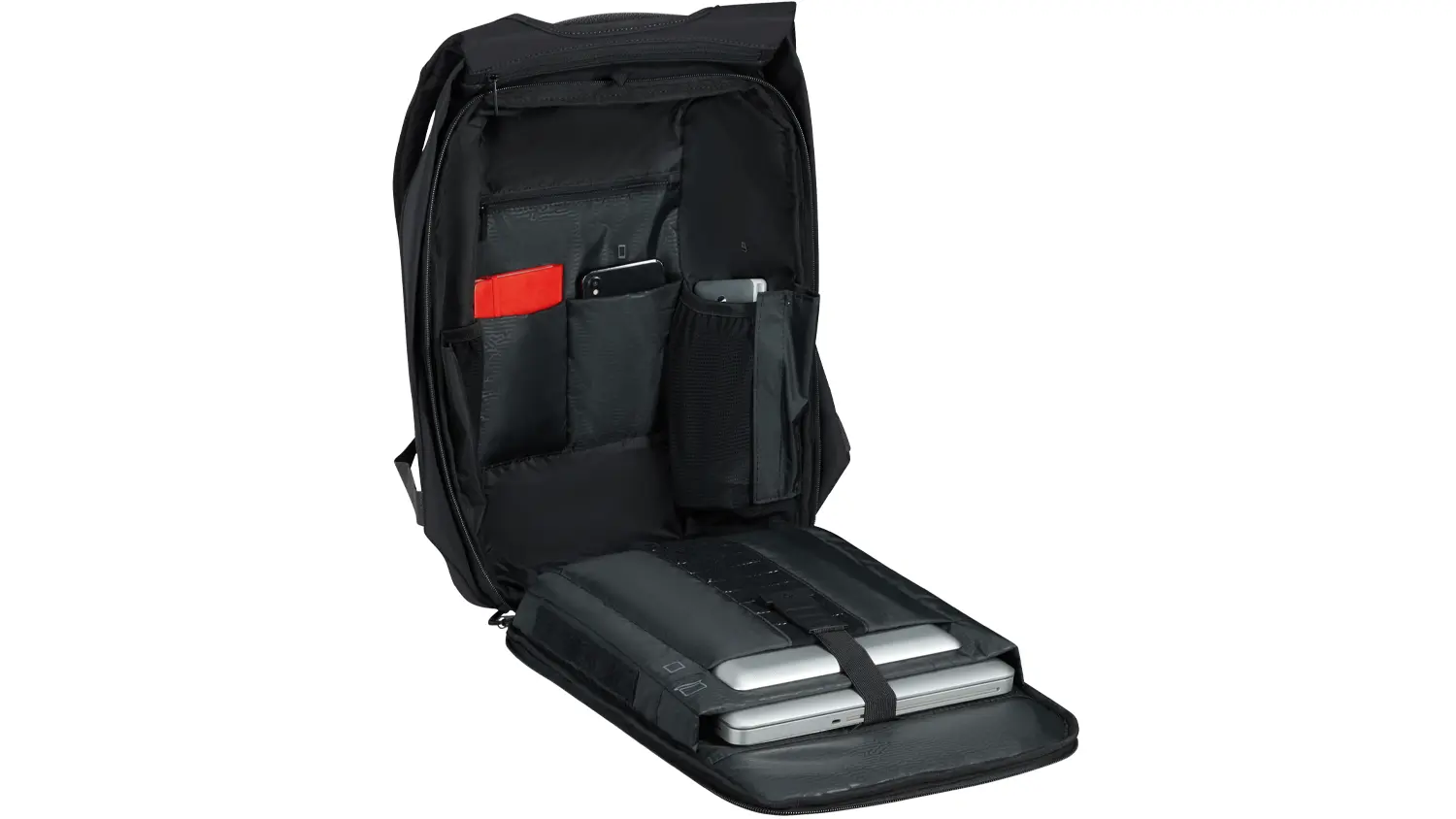 Vnútro batoha Samsonite Securipak 2.0 čierneho, pohľad spredu