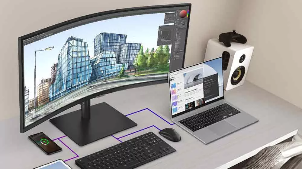 Monitor Samsung S65UC 34 so zapojeným radom zariadení_04