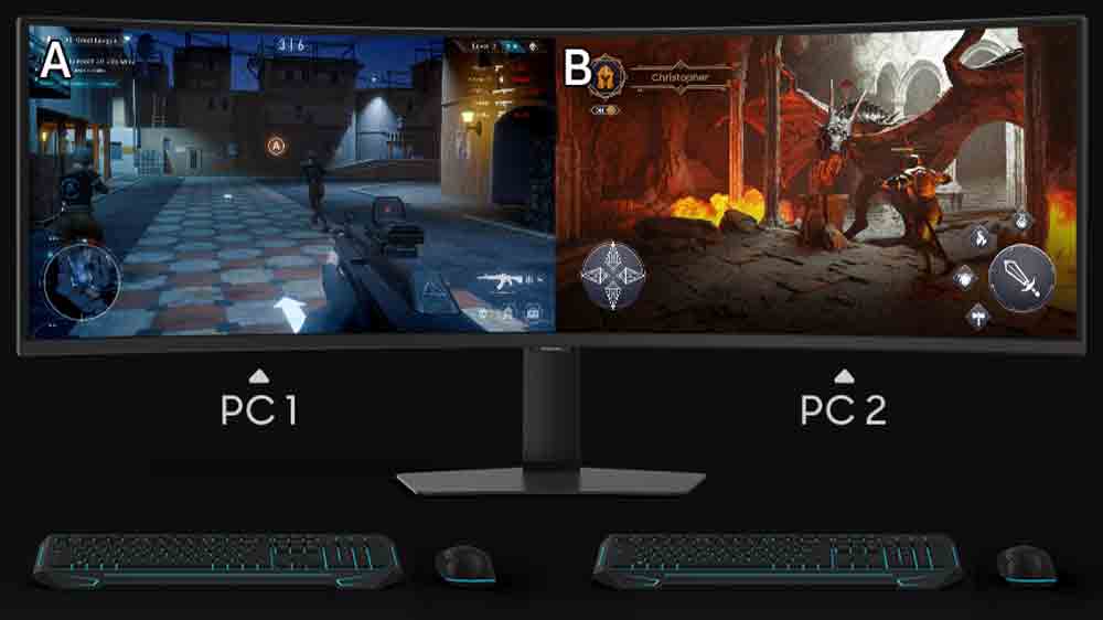 Dvě hry zapnuté na monitoru Samsung Odyssey G9 _04