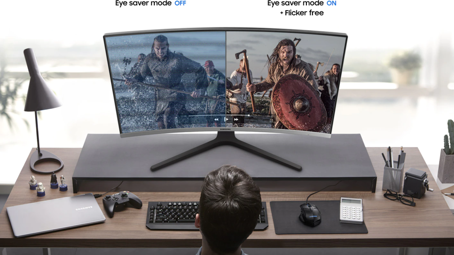 Porovnání obrazu se zapnutým a vypnutým Eye Saver Mode