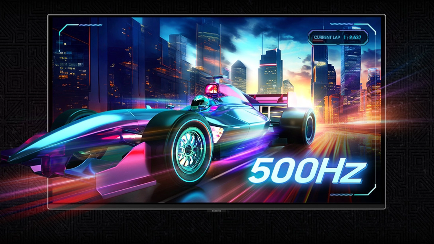 Herná formula vystupujúca z monitora Samsung Odyssey OLED G6 (G60SF)