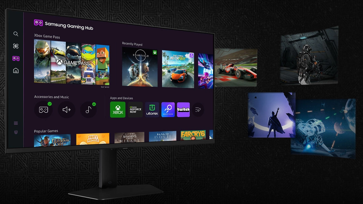 Monitor Samsung s Gaming Hub na obrazovce