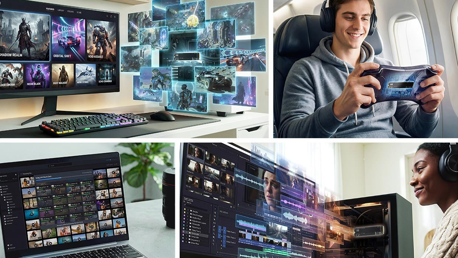 Kol&aacute;ž fotografi&iacute; se zař&iacute;zen&iacute;mi s různ&yacute;mi projekty