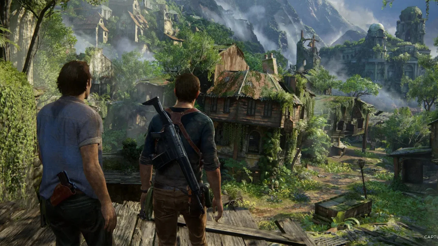 Záběr ze hry Uncharted: Legacy of Thieves – osoby a domy